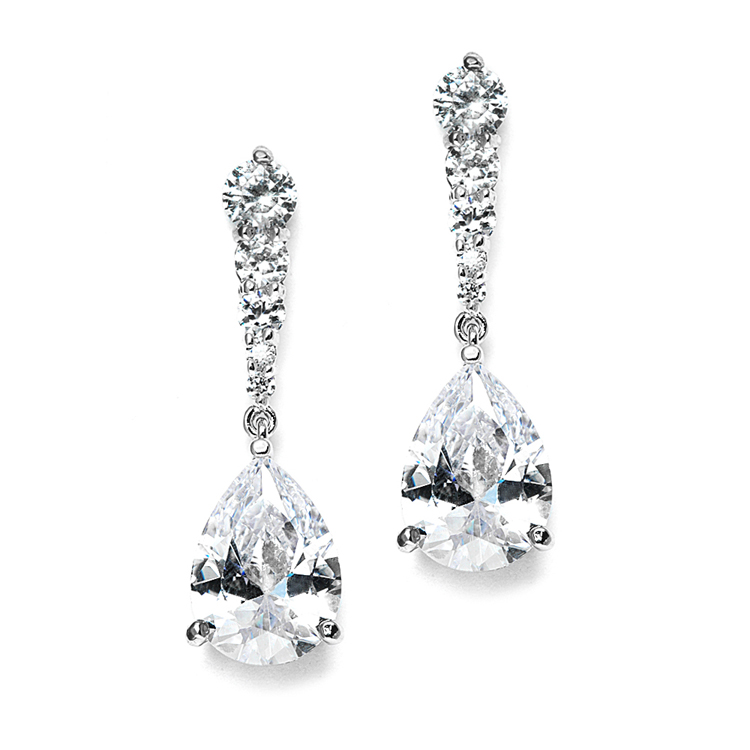Cubic Zirconia Pears Dangle Earrings with Graduated Top<br>3677E