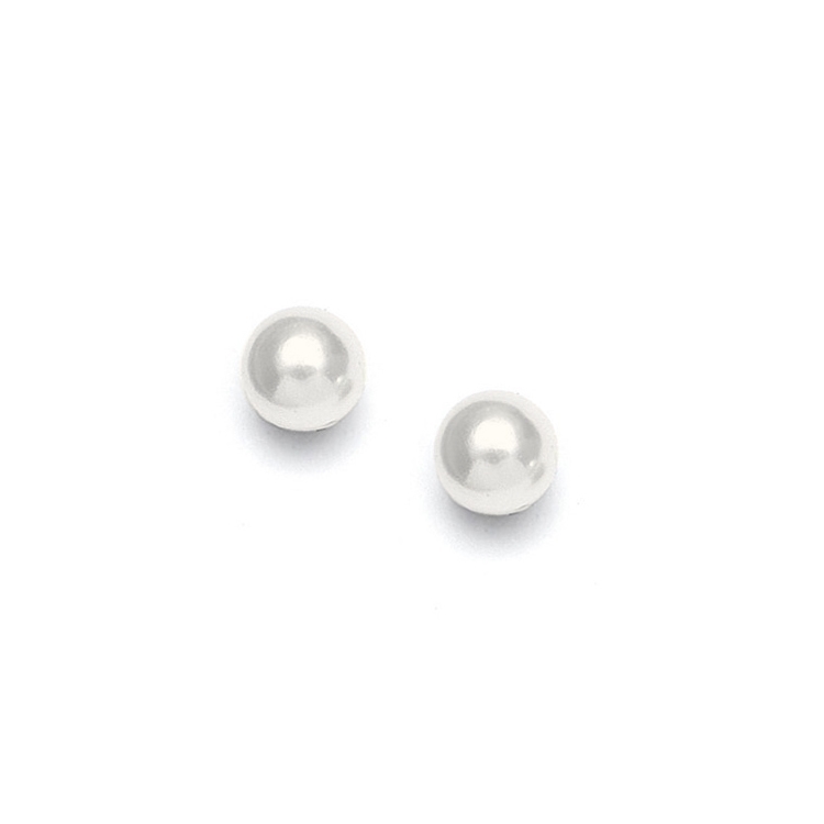 Dainty 6mm Pearl Stud Wedding Earrings - White - Pierced - Gold<br>368E-6MM-W-G