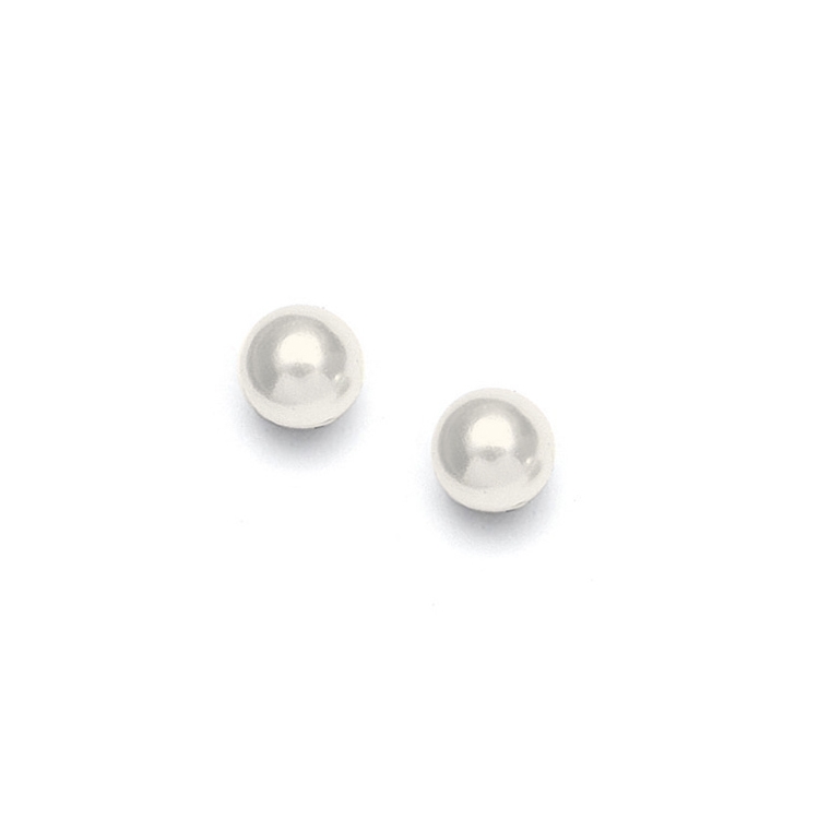 Dainty 6mm Pearl Stud Wedding Earrings - Ivory - Clip - Silver<br>368EC-6MM-I-S