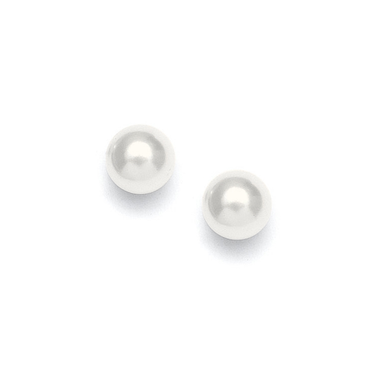 Classic 8mm Pearl Stud Wedding Earrings - White - Pierced - Silver<br>368E-8MM-W-S