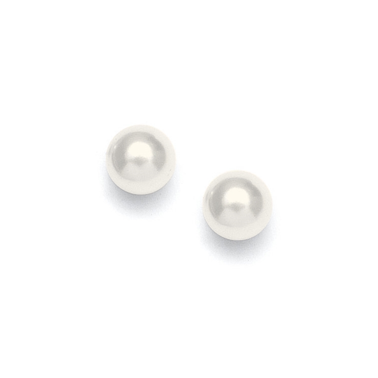Classic 8mm Pearl Stud Wedding Earrings - Ivory - Pierced - Silver<br>368E-8MM-I-S