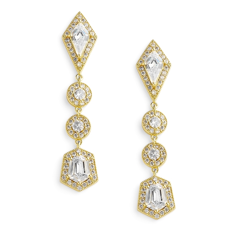 Empress & Noble Cut Cubic Zirconia Gold Bridal Earrings<br>3696E-G