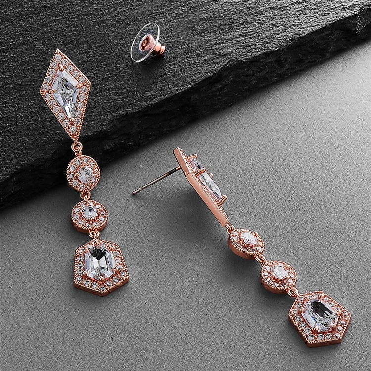 Empress & Noble Cut Cubic Zirconia Rose Gold Bridal Earrings<br>3696E-RG