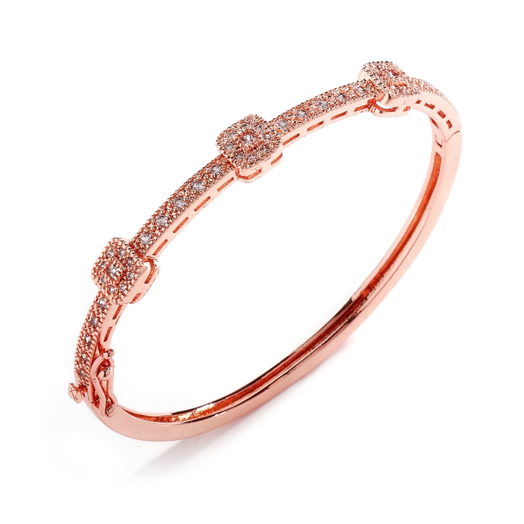 Rose Gold Vintage Cubic Zirconia Delicate Wedding Bangle<br>3723B-RG