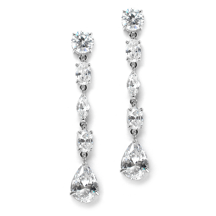 Linear Cubic Zirconia Wedding or Prom Dangle Earrings<br>3730E