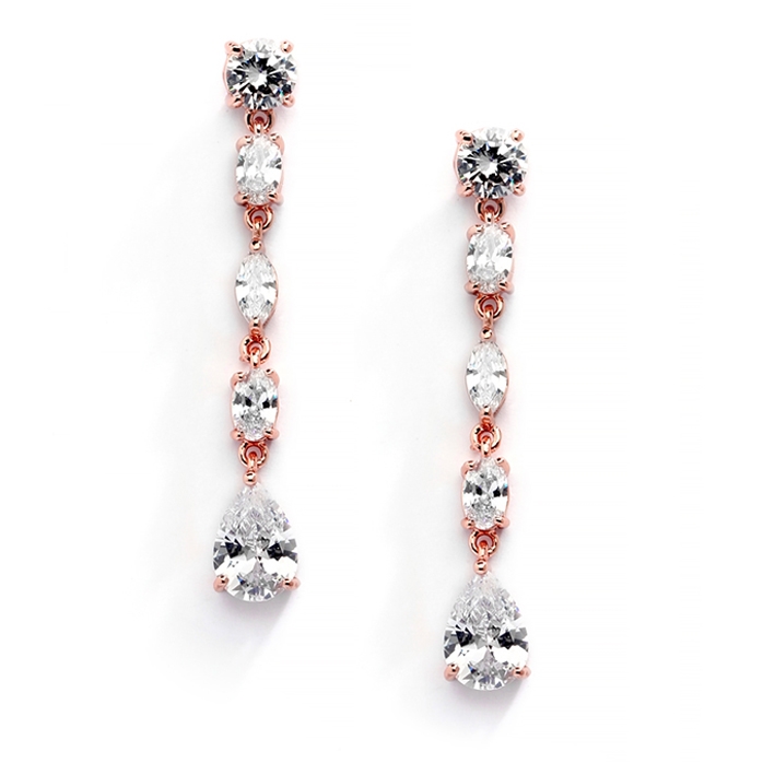 Linear Cubic Zirconia Wedding or Prom Dangle Earrings in Rose Gold<br>3730E-RG