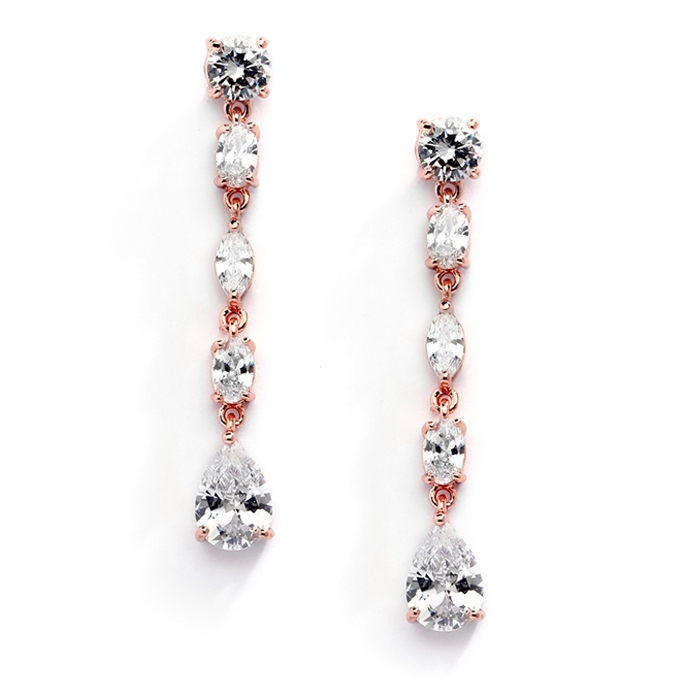 Mariell Wholesale Linear Cubic Zirconia Wedding or Prom Dangle Earrings in Rose Gold