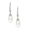Mariell Wholesale Vintage French Wire Wedding Earrings with Pearl Teardrops with CZ Pave