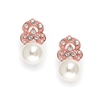 Cubic Zirconia & Soft Cream Pearl Vintage Wedding Earrings in Rose Gold<br>3827E-RG