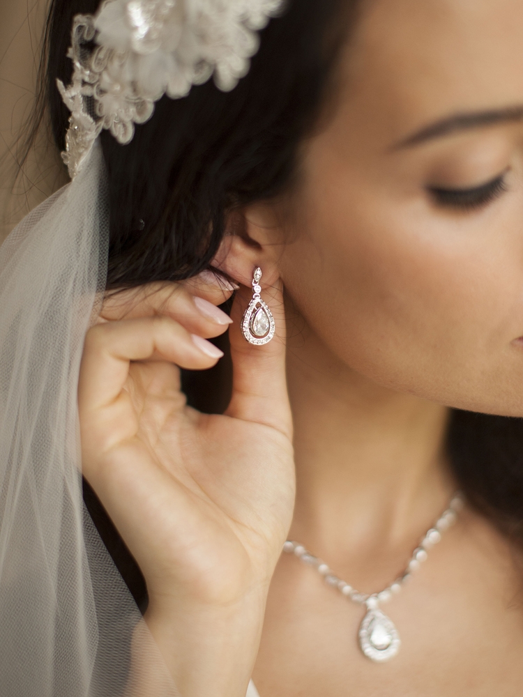 Mariell Wholesale Cubic Zirconia Bridal Earrings with Pear Teardrops