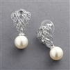 Mariell Wholesale Cubic Zirconia Braided Wedding Earrings with Pearl Drop