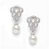 Clip-On Cubic Zirconia Braided Wedding Earrings with Pearl Drop<br>3831EC