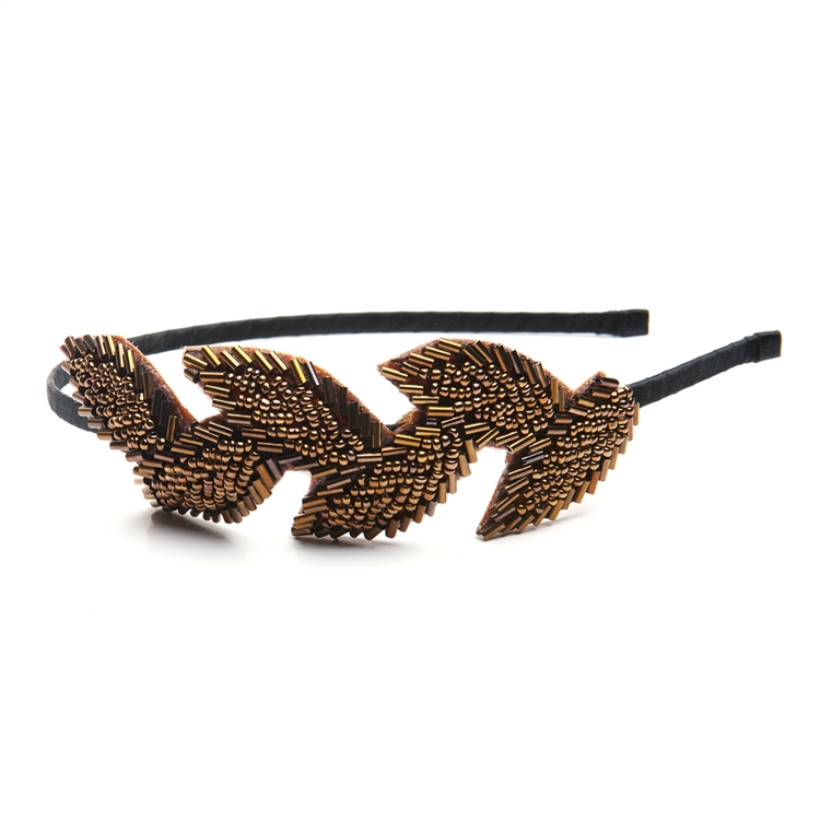 Garland Headband with Copper Beaded Leaves<br>3864HB-CP