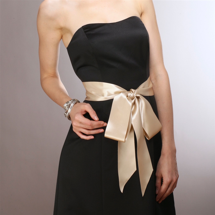 Champagne Double Sided  French Satin Ribbon Sash<br>3928SH-CH