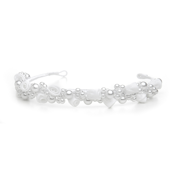 Child's White/Silver  Floral Headband or Tiara<br>3938H-W-S