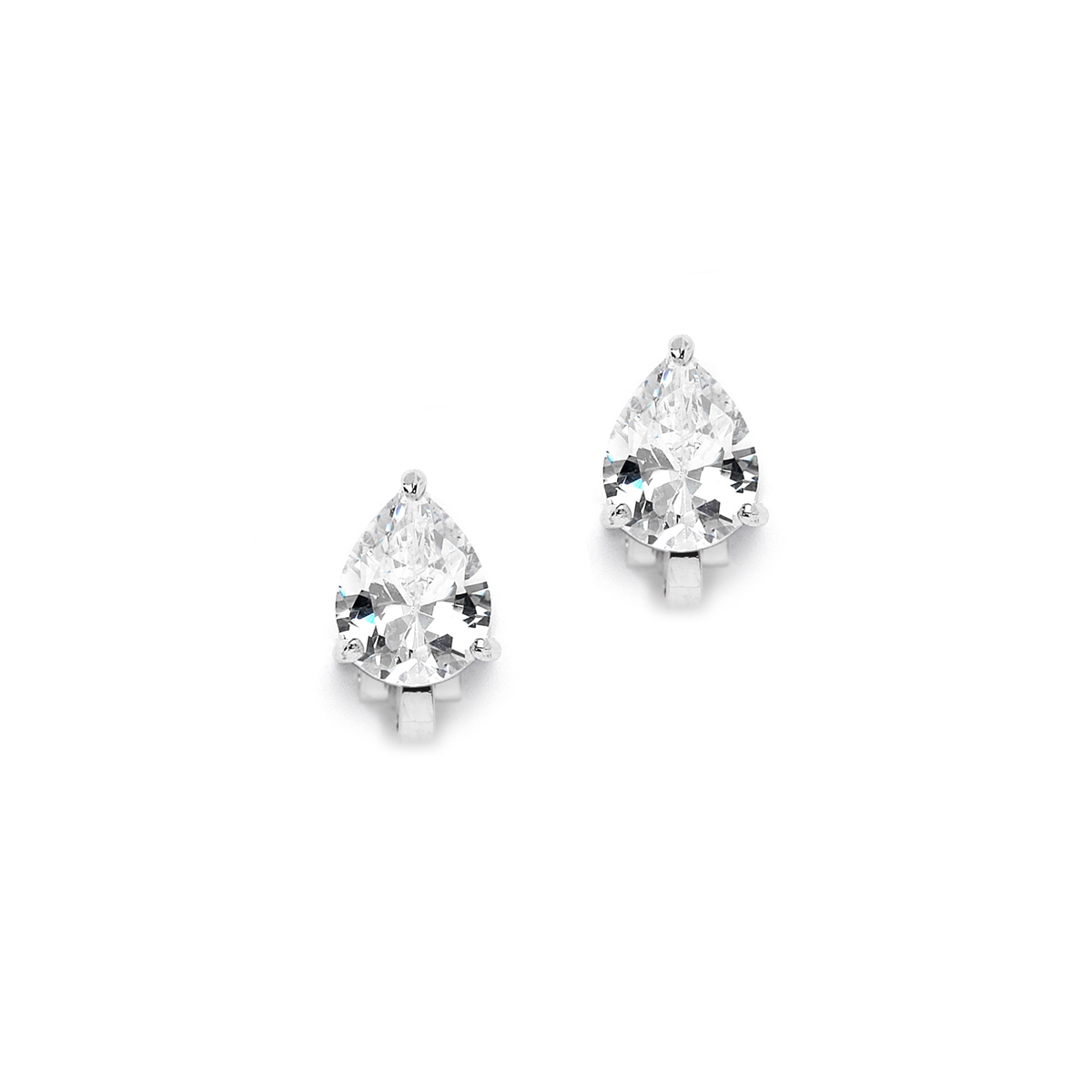 2.00 Ct. Cubic Zirconia Pear Shape Silver Rhodium Clip-On Earrings for Weddings or Bridesmaids<br>3989EC-S