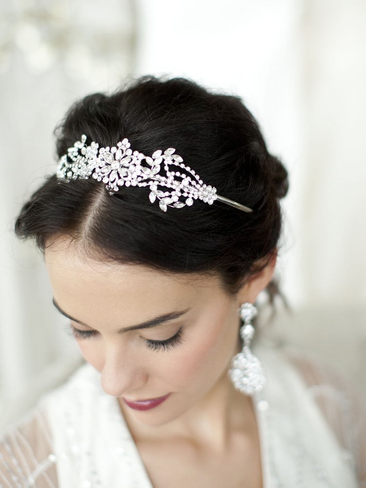 Popular Crystal Wedding Headband or Tiara with Vintage Art Deco Floral Design<br>4008HB