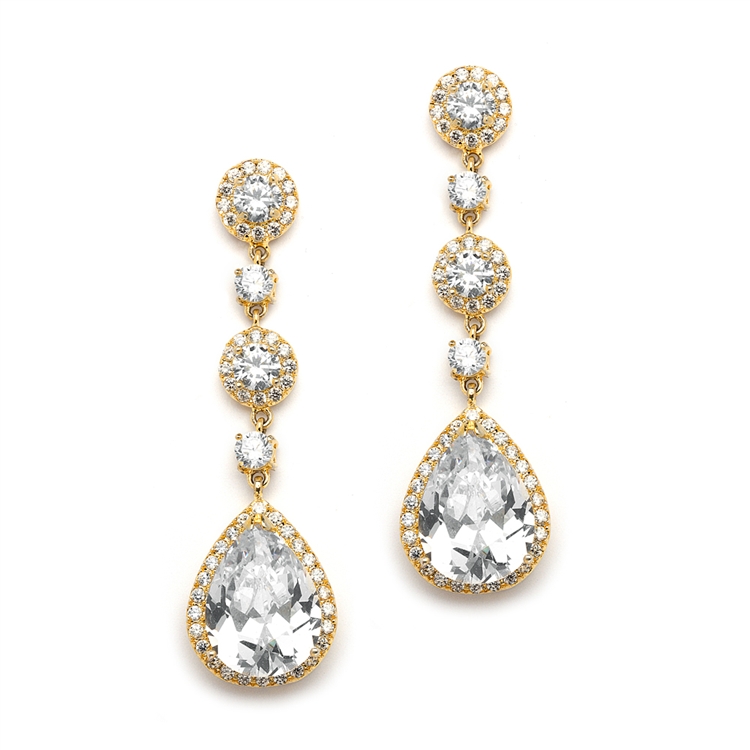 Mariell Wholesale Best-Selling Gold Pear-Shaped Drop Bridal Earrings with Pave CZ