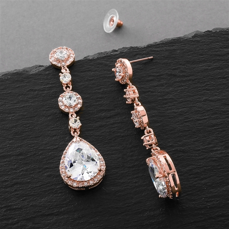 Mariell Wholesale Best-Selling Rose Gold Pear-Shaped Drop Bridal Earrings with Pave CZ