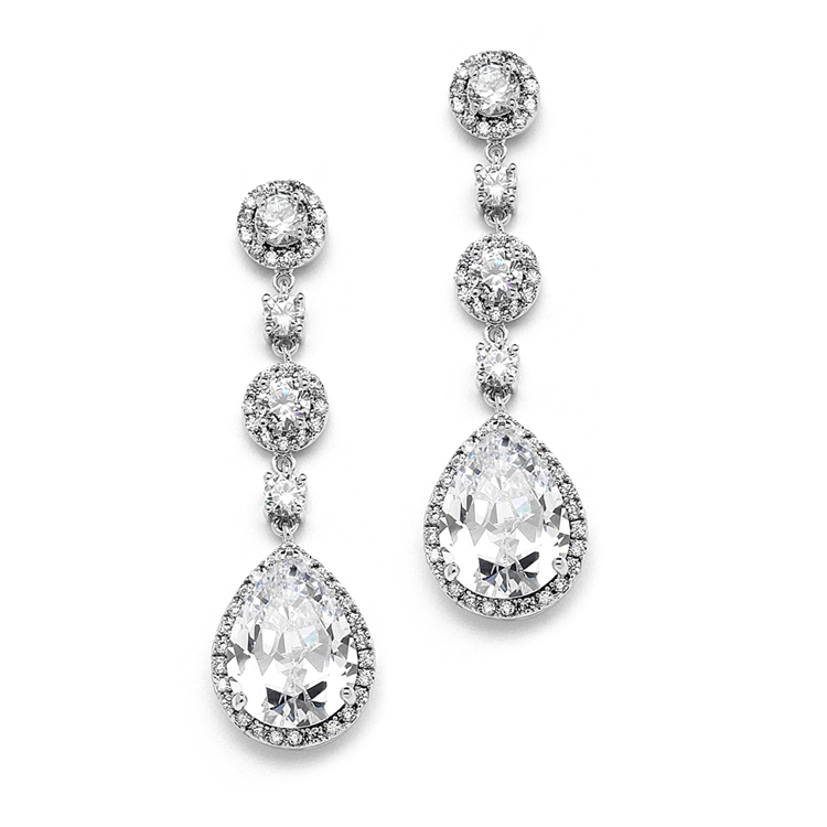 Best-Selling Clip-On Pear-shaped Drop Bridal Earrings with Pave CZ<br>400EC-CR