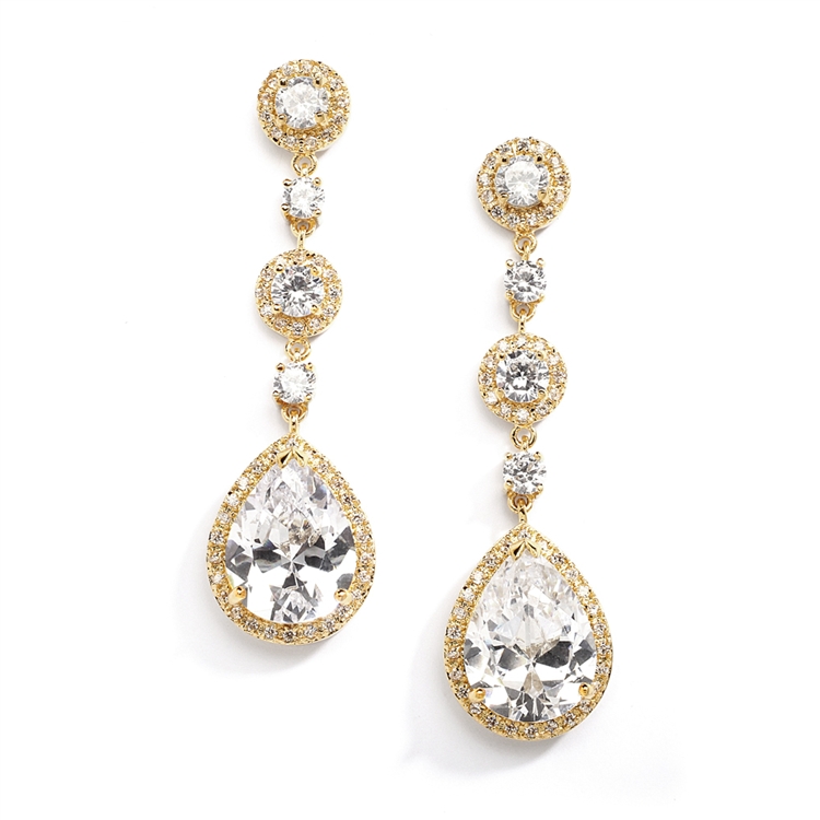 Best-Selling Pear-Shaped Drop Bridal Earrings with Gold Pave CZ - Clip On<br>400EC-G
