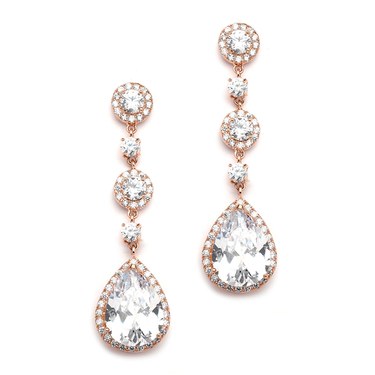 Best-Selling Rose Gold Bridal Earrings with Pear-Shaped CZ Drop - Clip On<br>400EC-RG