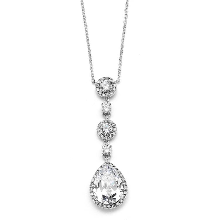 Best-Selling Pear-shaped Drop Bridal Necklace with Pave CZ<br>400N