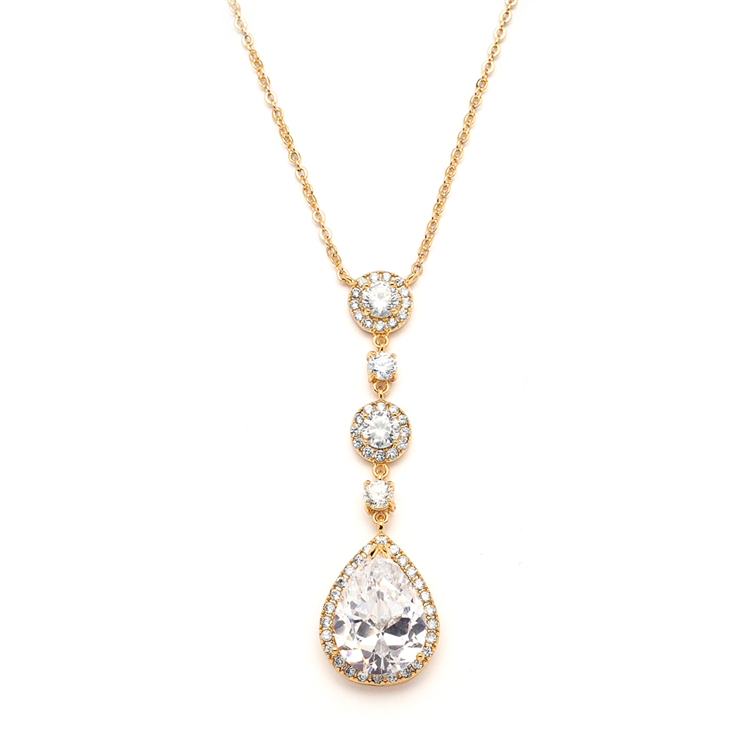 Best-Selling Gold Bridal Necklace with Pear-shaped CZ Drop<br>400N-G