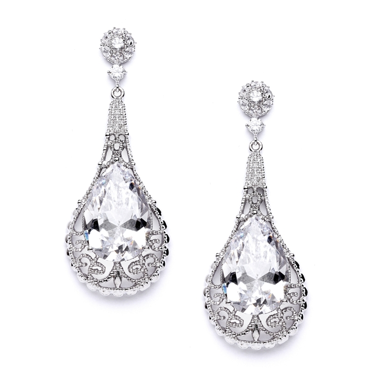 Top-Selling Bold Cubic Zirconia Pear shape Wedding Earrings<br>4017E