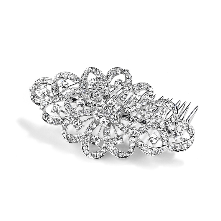 Dazzling Crystal Swirls Bridal or Prom Hair Comb<br>4026HC