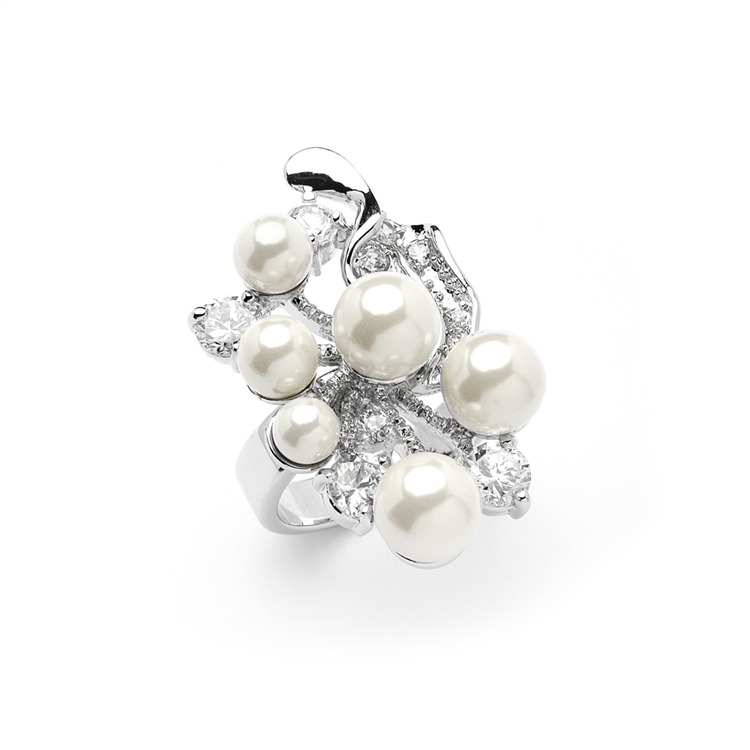CZ Cocktail Ring with Ivory Pearl Bubbles - SIZE 9<br>4031R