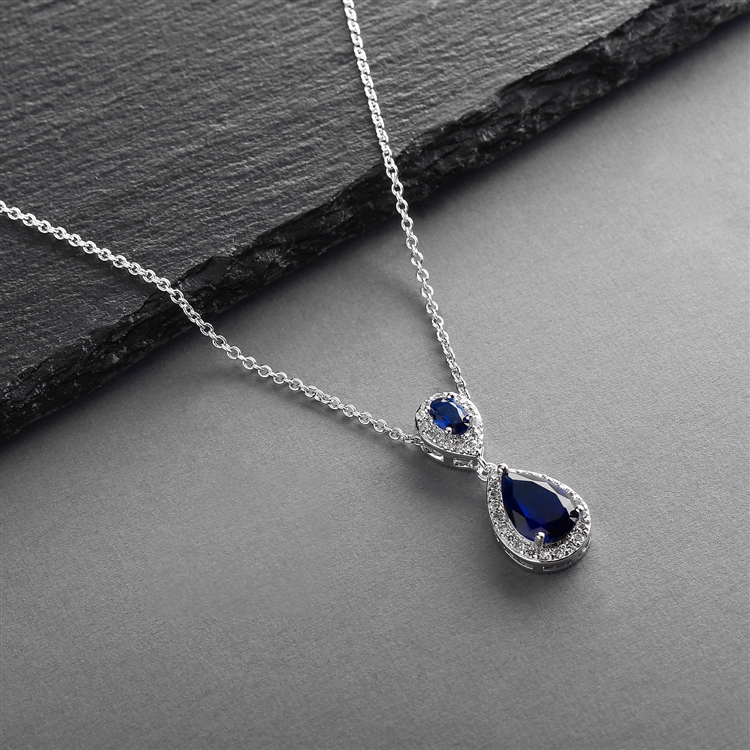 Top-Selling Sapphire CZ Bridal Something Blue Pendant Necklace<br>4036N-SA