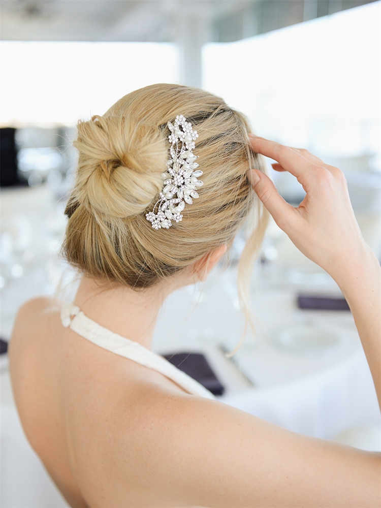 Mariell Wholesale Pearl, Crystal & Lucite Sunburst Wedding or Prom Comb