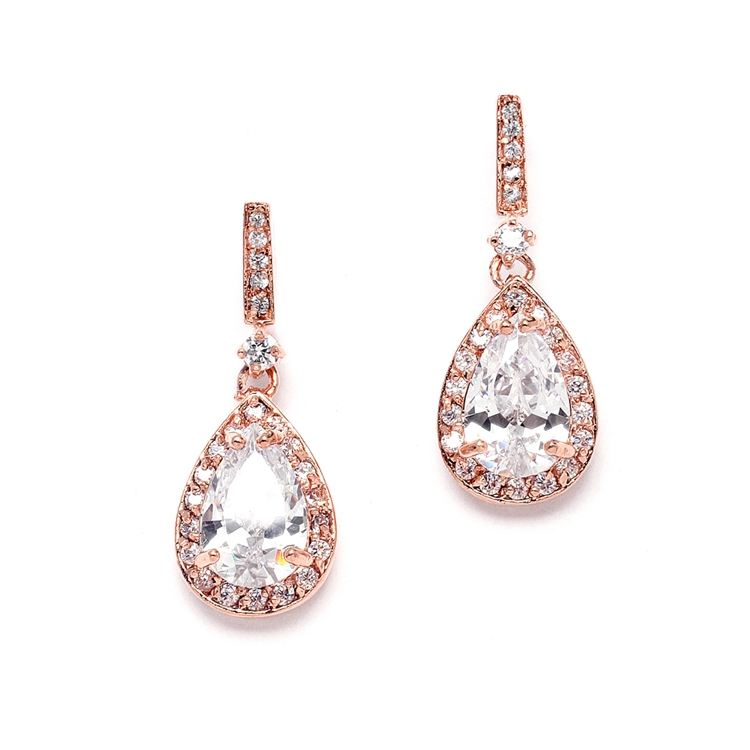 Mariell Wholesale Rose Gold and Cubic Zirconia Bridal Earrings with Framed Pear Drops