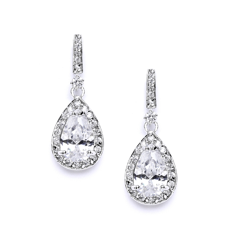 Mariell Wholesale Classic Cubic Zirconia Bridal Earrings with Framed Pear Drops