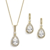 14K Gold CZ Pear-Shape Wedding Necklace & Earrings Set<br>4058S-G