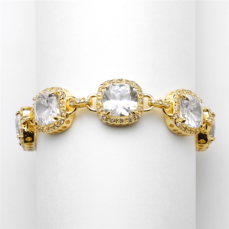 Mariell Wholesale Magnificent Gold 7" Popular Length Cushion-Cut CZ Bracelet