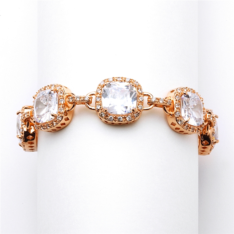Magnificent Rose Gold Petite Length Cushion Cut CZ Bridal or Pageant Bracelet<br>4069B-RG-6