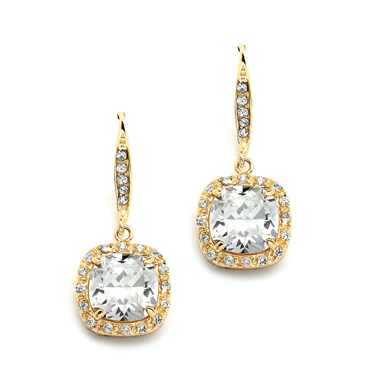 Magnificent Cushion Cut Cubic Zirconia Wedding or Pageant Earrings in 14K Gold<br>4069E-G