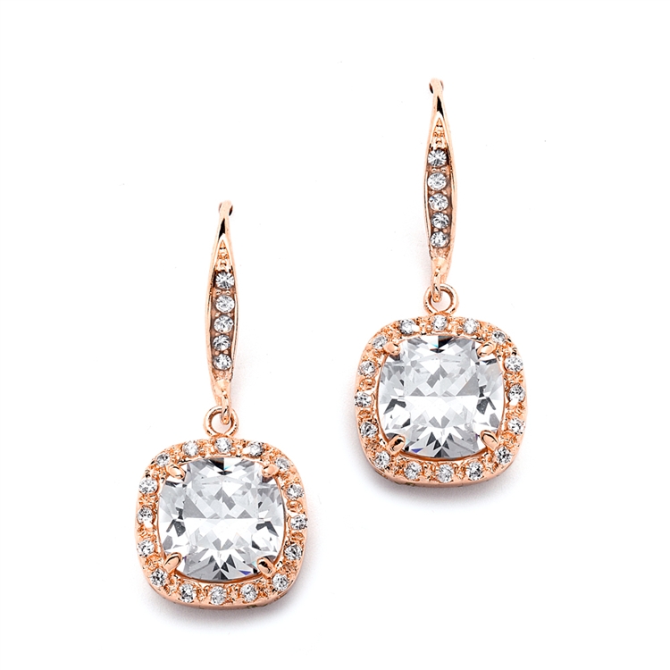 Magnificent Cushion Cut CZ Bridal or Pageant Earrings in Rose Gold<br>4069E-RG