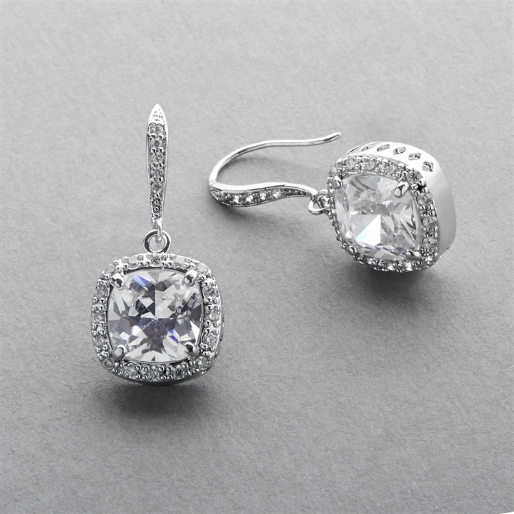 Mariell Wholesale Magnificent Cushion Cut Cubic Zirconia Wedding or Pageant Earrings in Platinum Silver