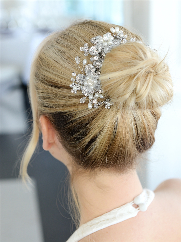 Fabulous Wedding or Brides Hair Comb with Pearl and Crystal Sprays<br>4071HC