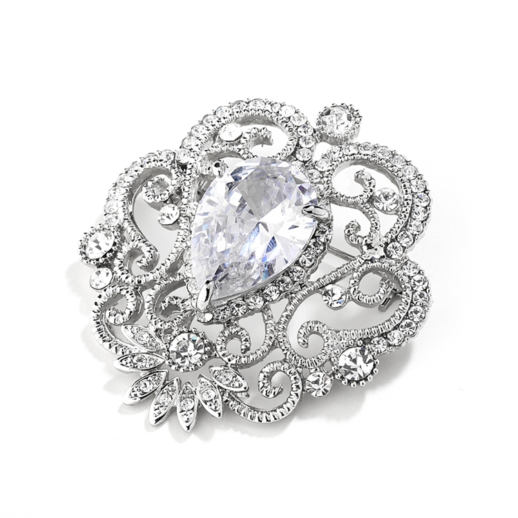Mariell Wholesale Vintage Cubic Zirconia Brooch with Teardrop