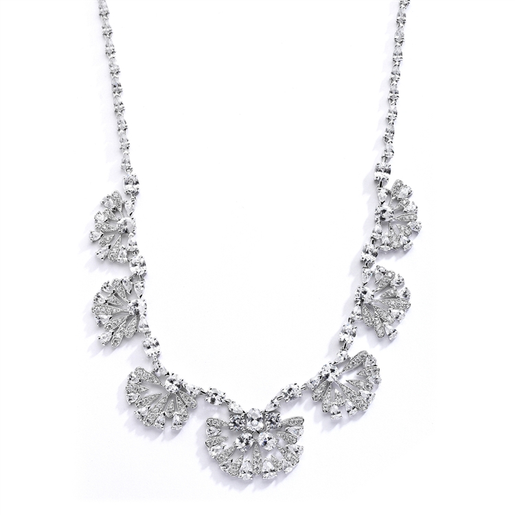 Art Deco "Fan" Design Cubic Zirconia Wedding Necklace<br>4073N
