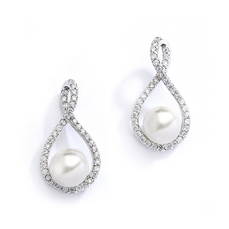 Eternity Symbol  Cubic Zirconia Wedding Earrings with Pearl<br>4075E