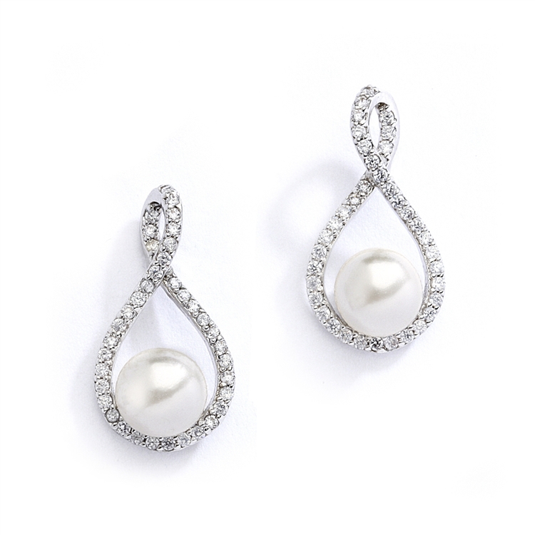 Mariell Wholesale Eternity Symbol  Cubic Zirconia Wedding Earrings with Pearl