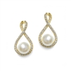 Mariell Wholesale Gold Eternity Symbol  Cubic Zirconia Wedding Earrings with Pearl