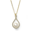 Eternity Symbol Gold Cubic Zirconia Wedding Necklace with Pearl<br>4075N-G