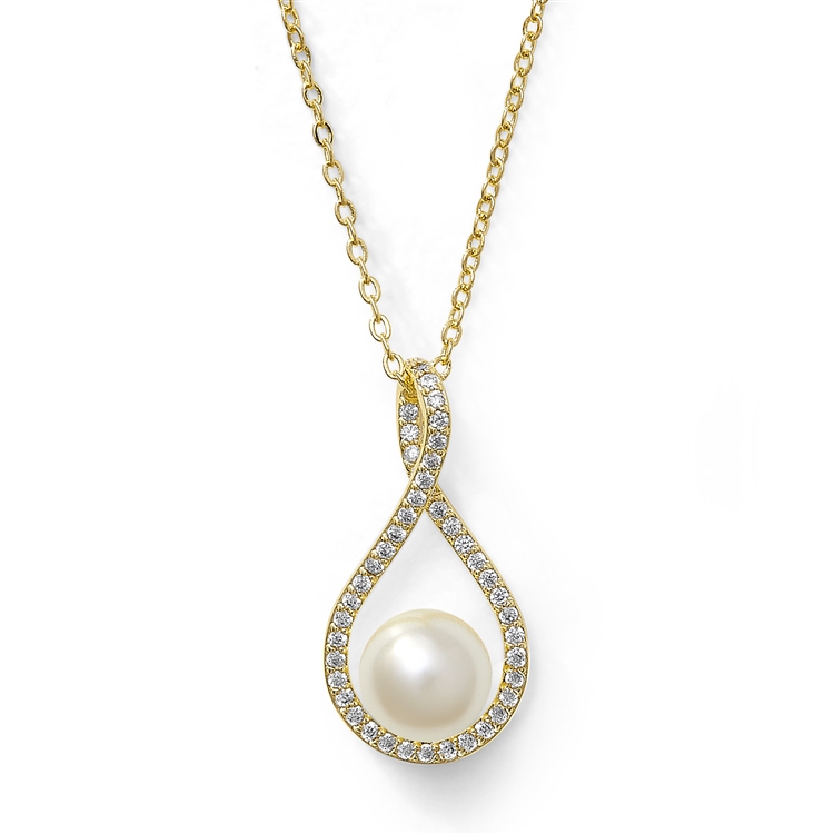 Mariell Wholesale Eternity Symbol Gold Cubic Zirconia Wedding Necklace with Pearl