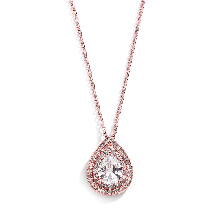 Vintage Art Deco Rose Gold Wedding Pendant Necklace with Micro Pave CZ<br>4076N-RG